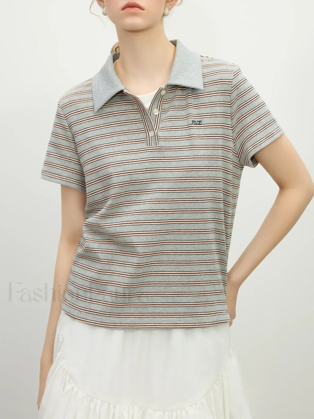 Retro Polo Collar Knitted Elegant T Shirt gray / S
