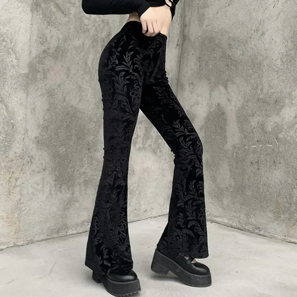 Retro Print Black Pants for Halloween Celebrations