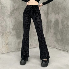 Retro Print Black Pants for Halloween Celebrations