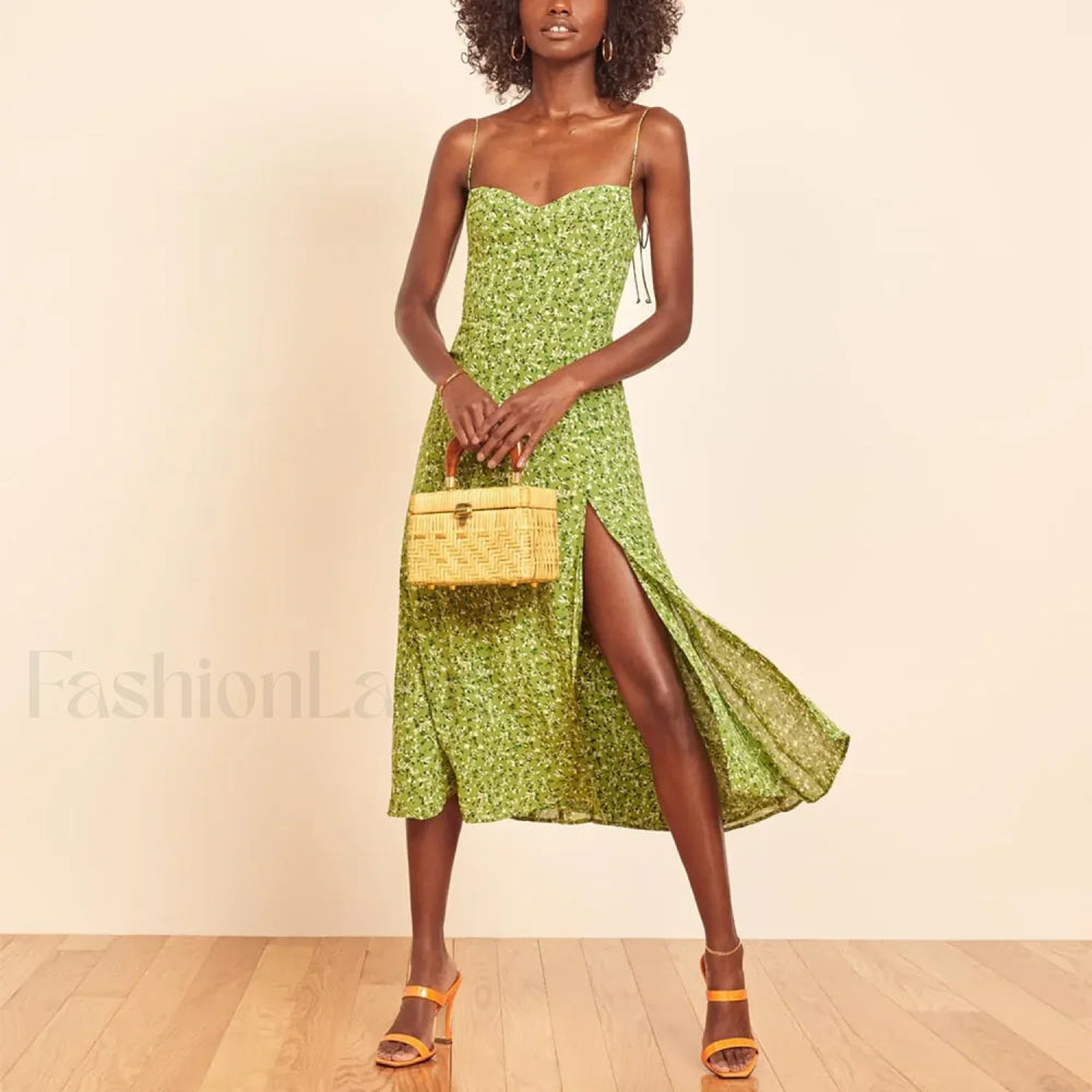 Retro Strap Slit Floral Dress color 1 / S