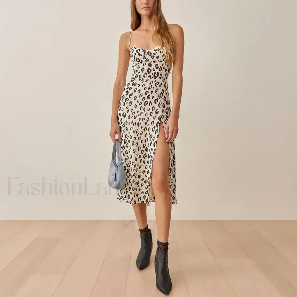 Retro Strap Slit Floral Dress color 14 / S