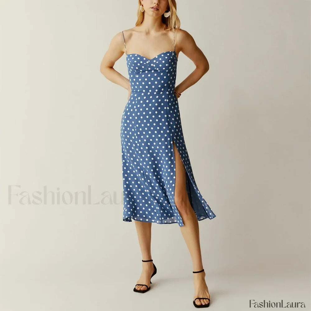 Retro Strap Slit Floral Dress color 22 / S