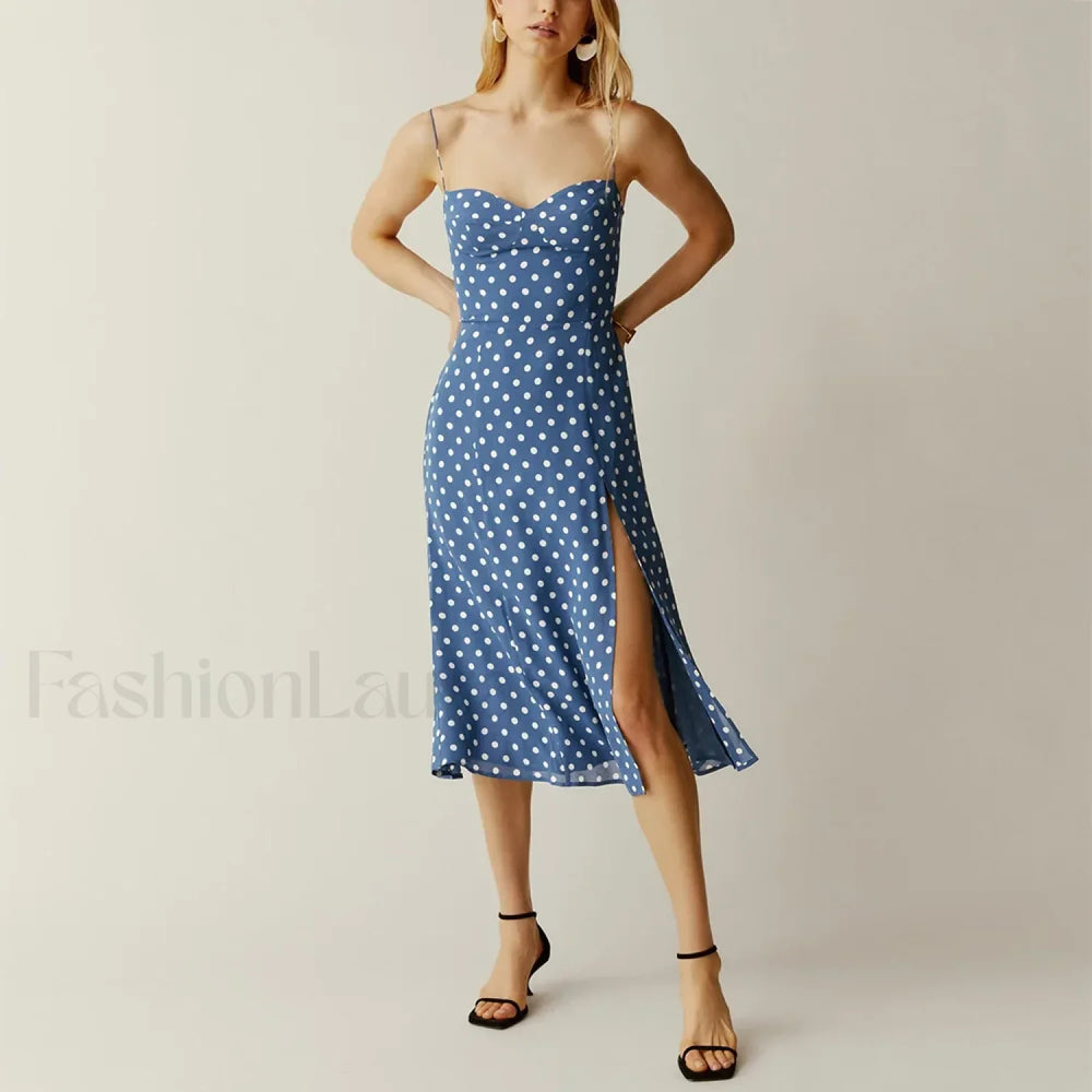 Retro Strap Slit Floral Dress color 22 / S