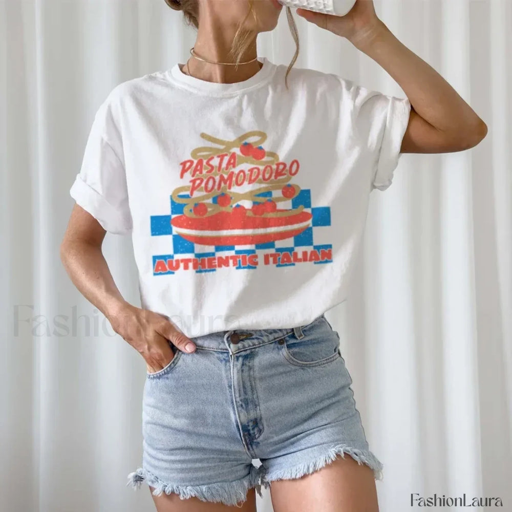 Retro Tomato Pasta Lover Vintage Foodie T Shirt WHITE / S