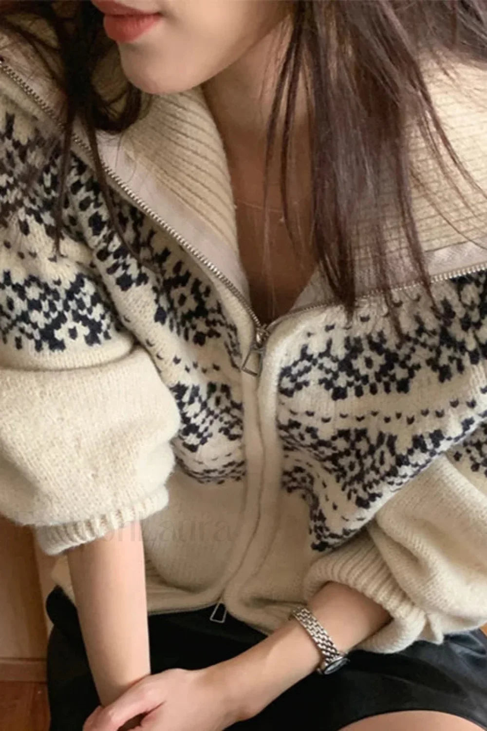 Retro Turtleneck Ribbed Cardigan