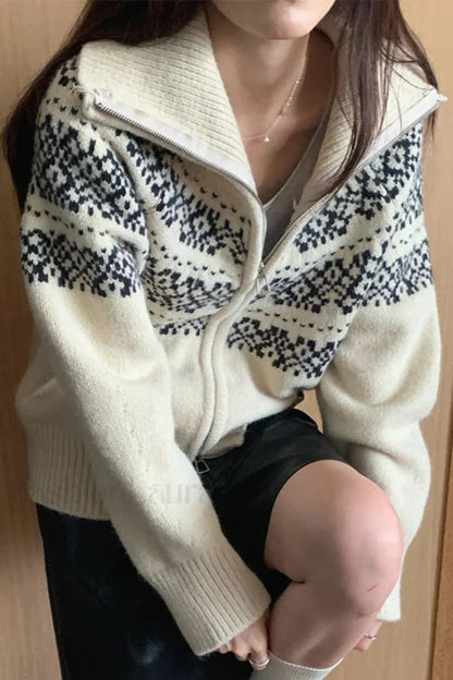 Retro Turtleneck Ribbed Cardigan