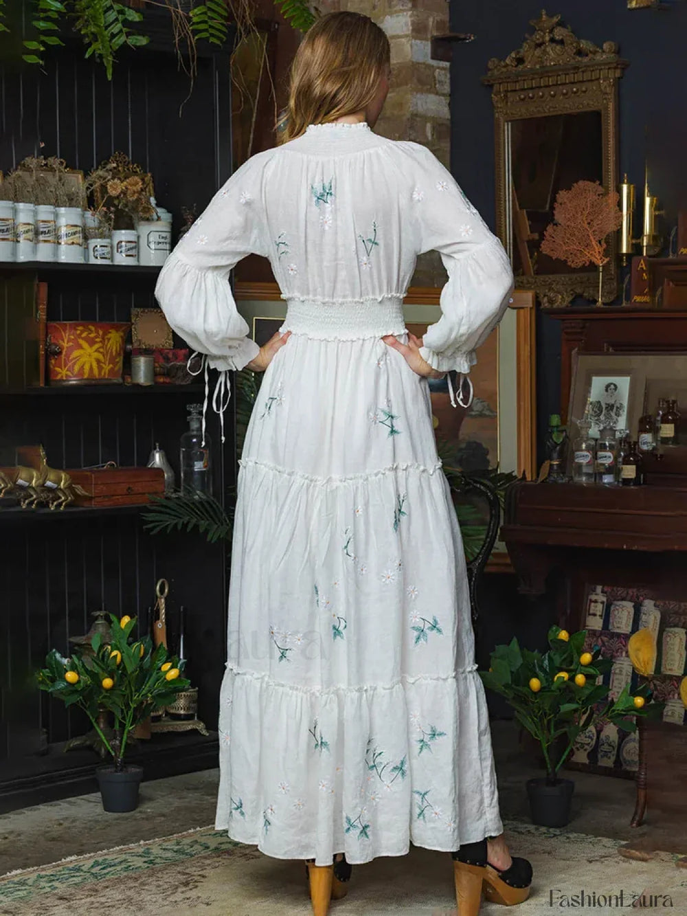 Retro V Neck Elastic Boho Dress