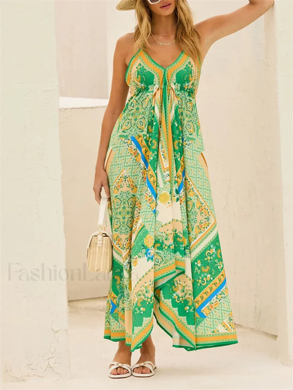Retro V Neck Maxi Floral Dress