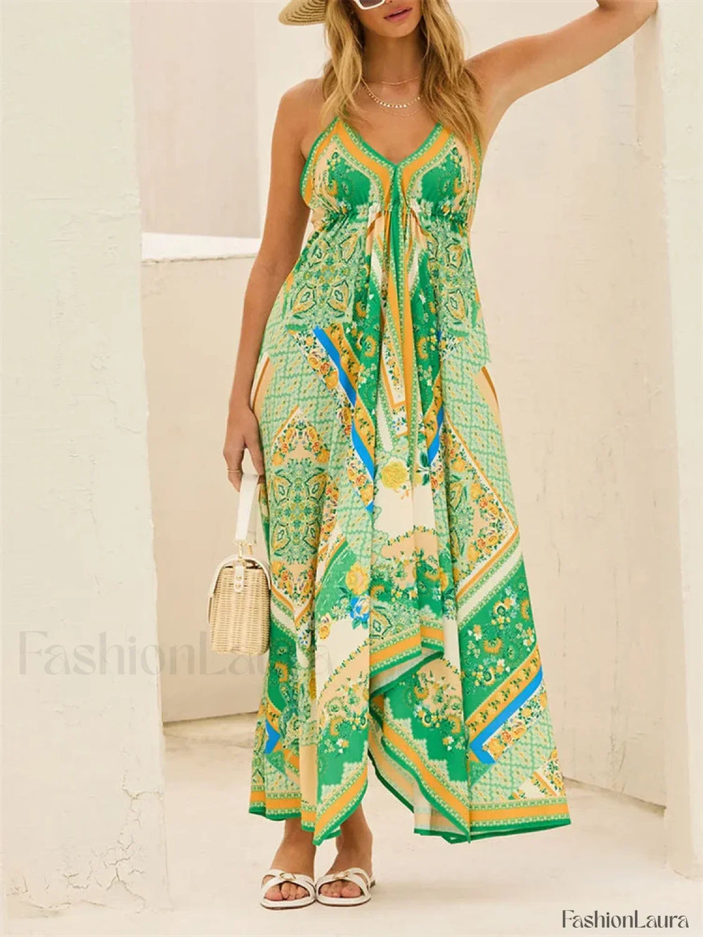 Retro V Neck Maxi Floral Dress