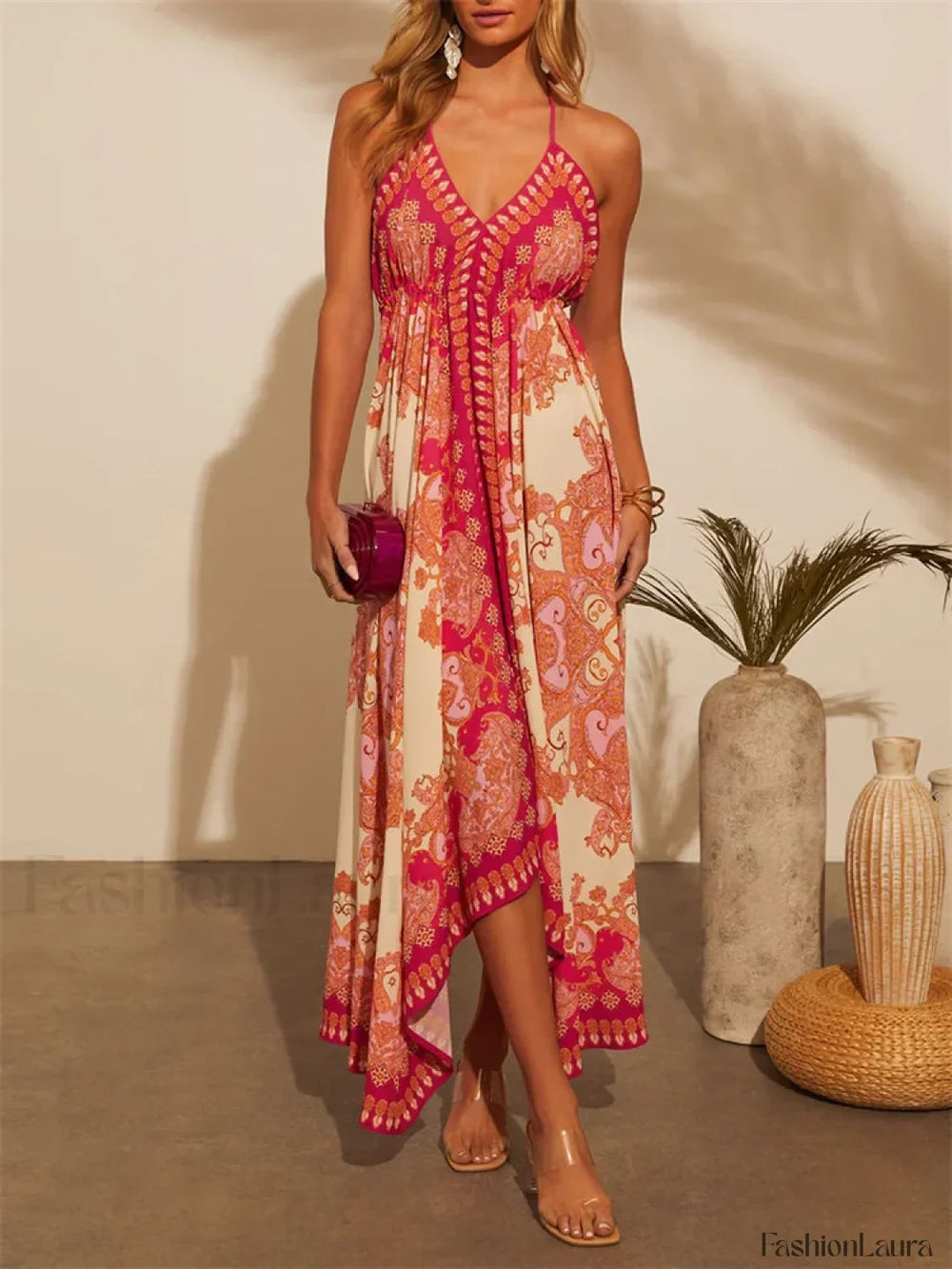Retro V Neck Maxi Floral Dress