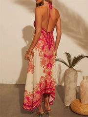 Retro V Neck Maxi Floral Dress