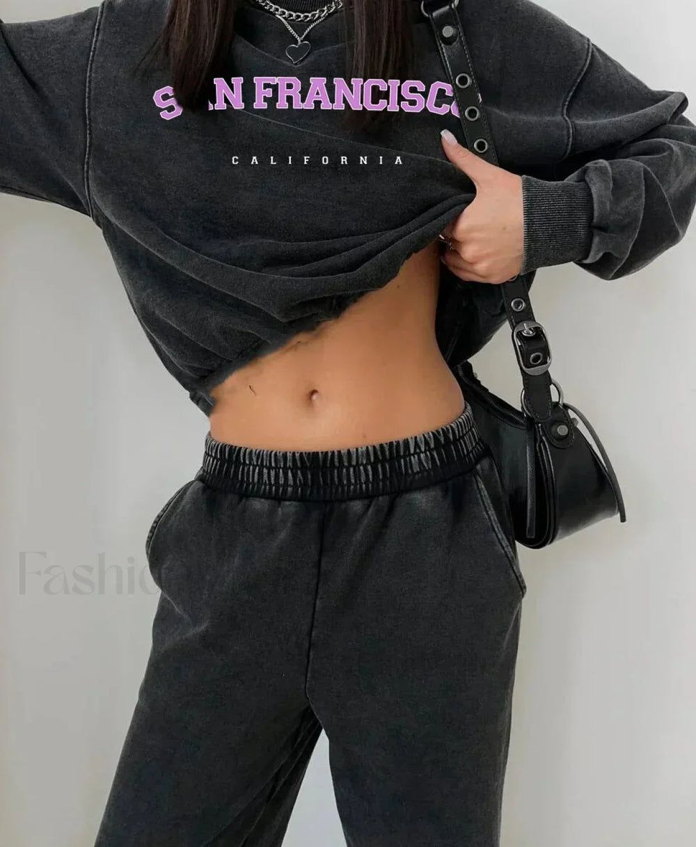 Retro Washed Cotton Long Sleeve Oversized T Shirt Black4 / M