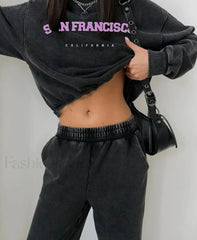 Retro Washed Cotton Long Sleeve Oversized T Shirt Black4 / M