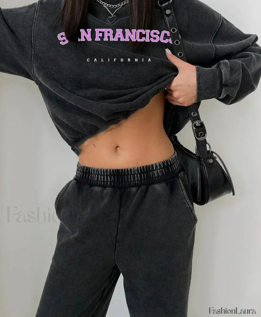 Retro Washed Cotton Long Sleeve Oversized T Shirt Black4 / M