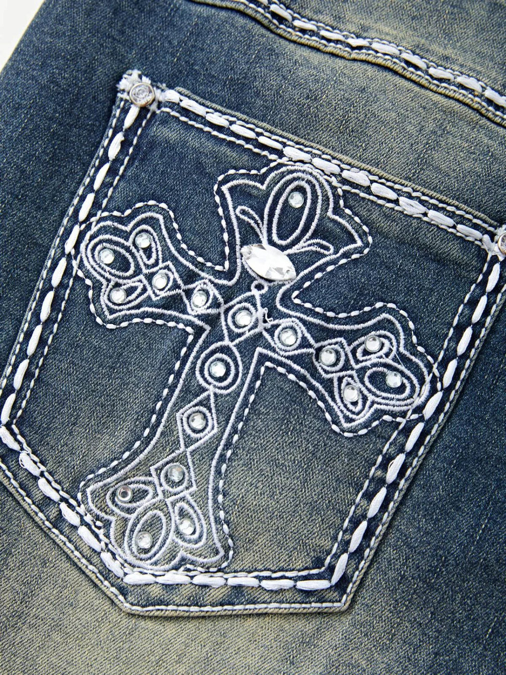 Rhinestone Chrome Hearts Flare Leg Jeans Flare Jeans