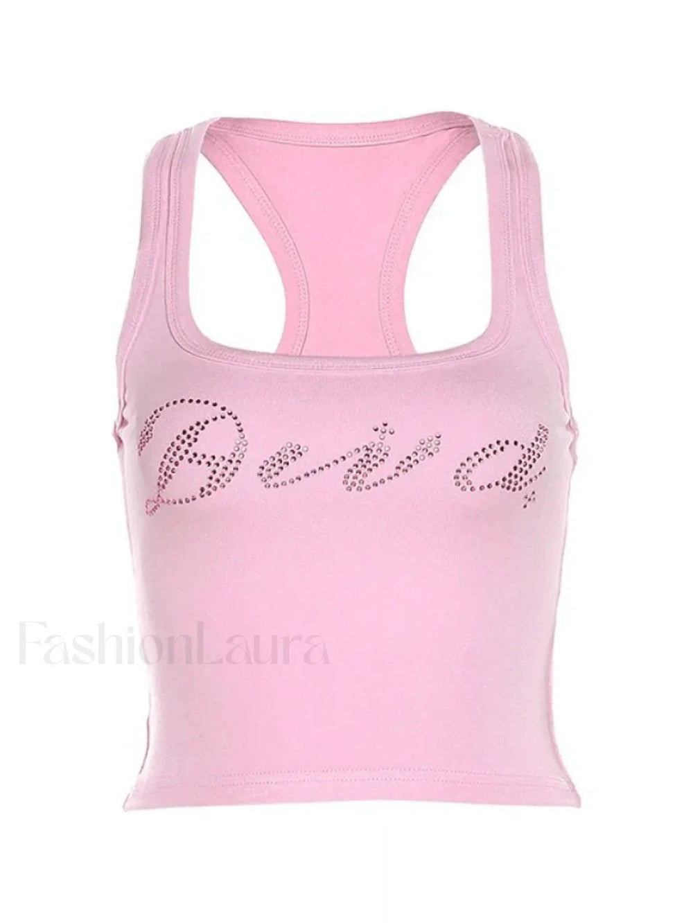 Rhinestone Letter Cropped Tank Top Tops&Tees