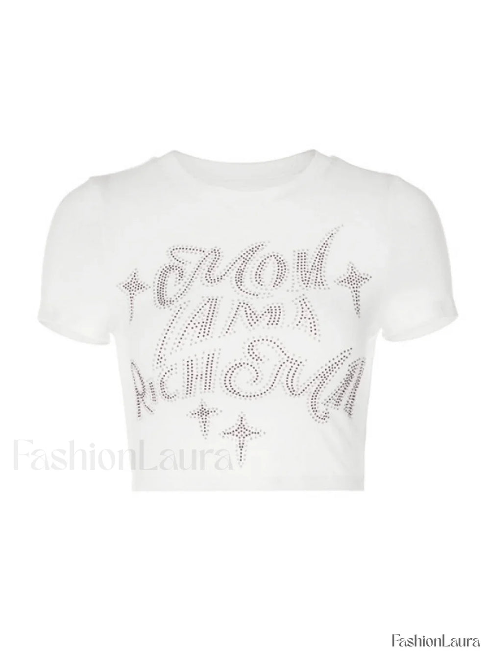 Rhinestone Letter Detail Crop Top Tops&Tees