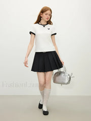 Ribbed Color Blocking Crewneck T Shirt