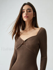 Ribbed Knit Bodycon Trendy Wrap Sweater Midi Dress Sweaters L