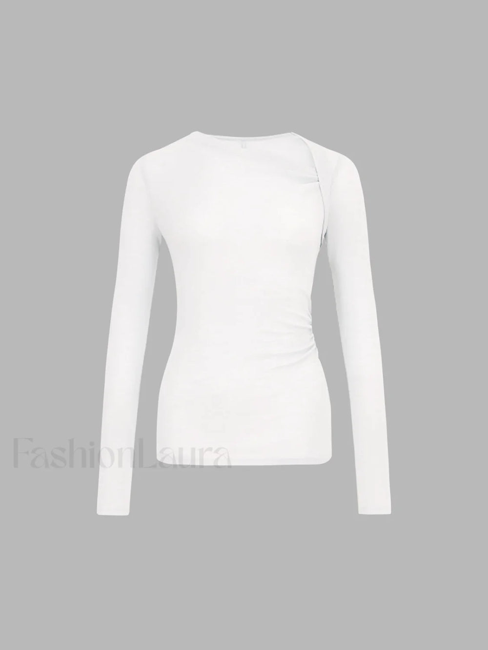 Ribbed Knit Long Trendy Sleeve Asymmetric Shirt White / XS T Shirts