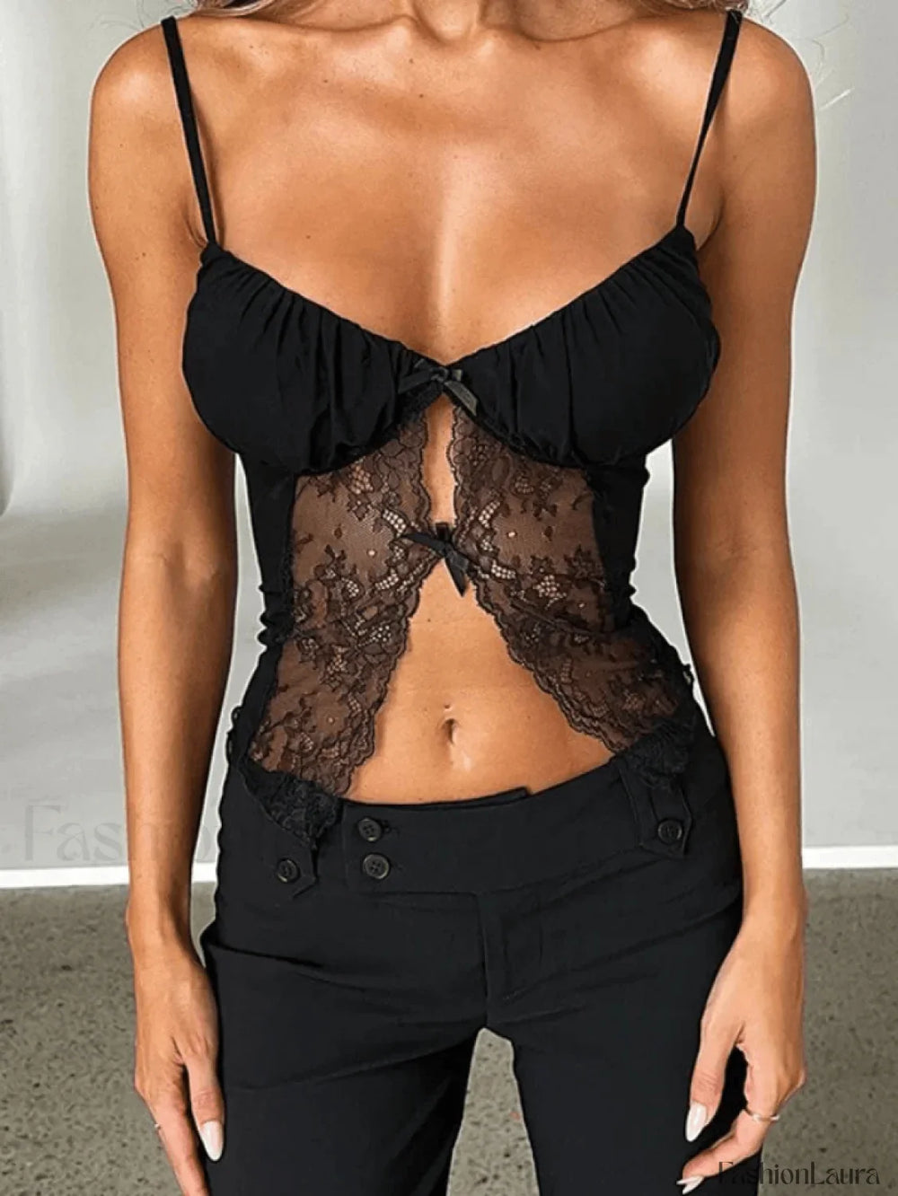 Ribbon Lace Patchwork Cutout Cami Top Shirts