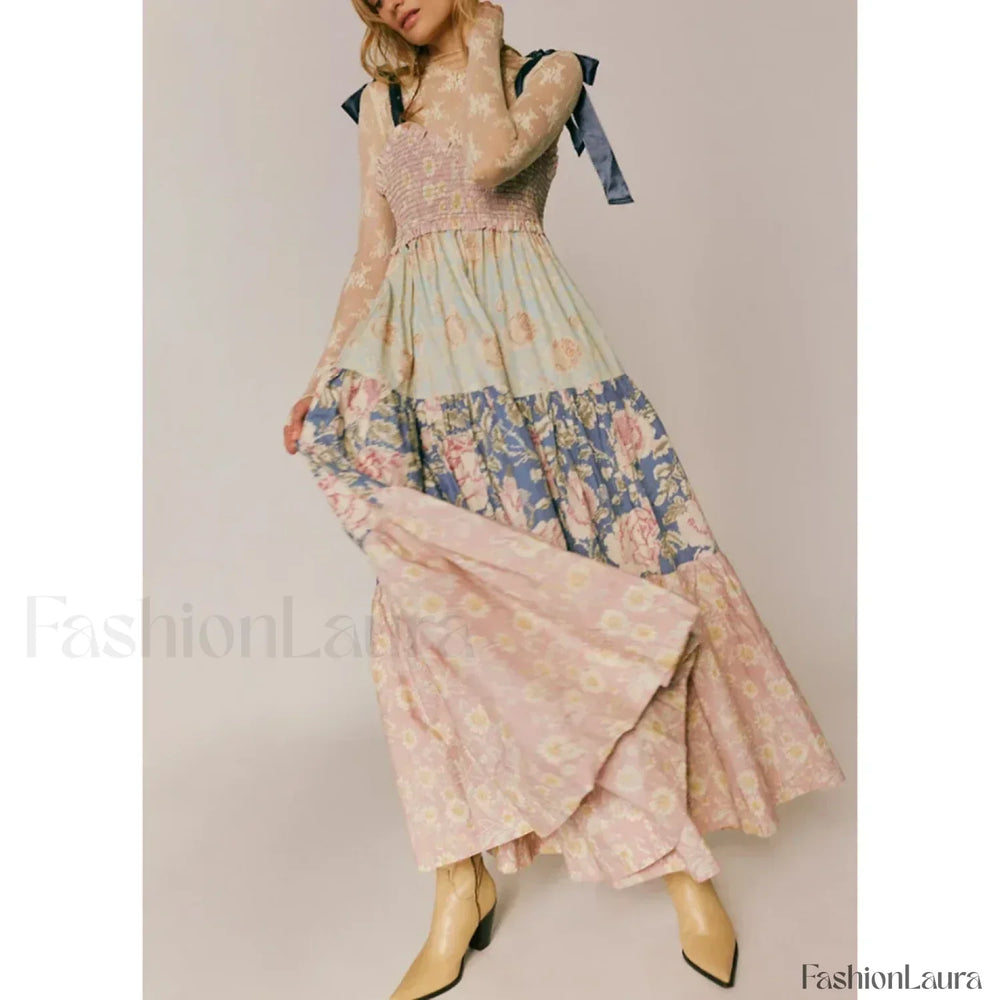 Ribbon Tie Up Swing Floral Dress color 10 / S