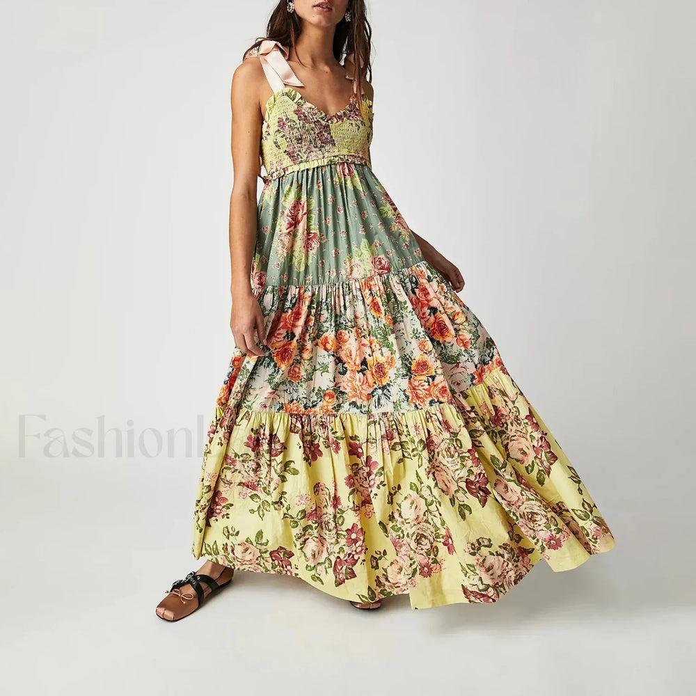 Ribbon Tie Up Swing Floral Dress color 5 / S