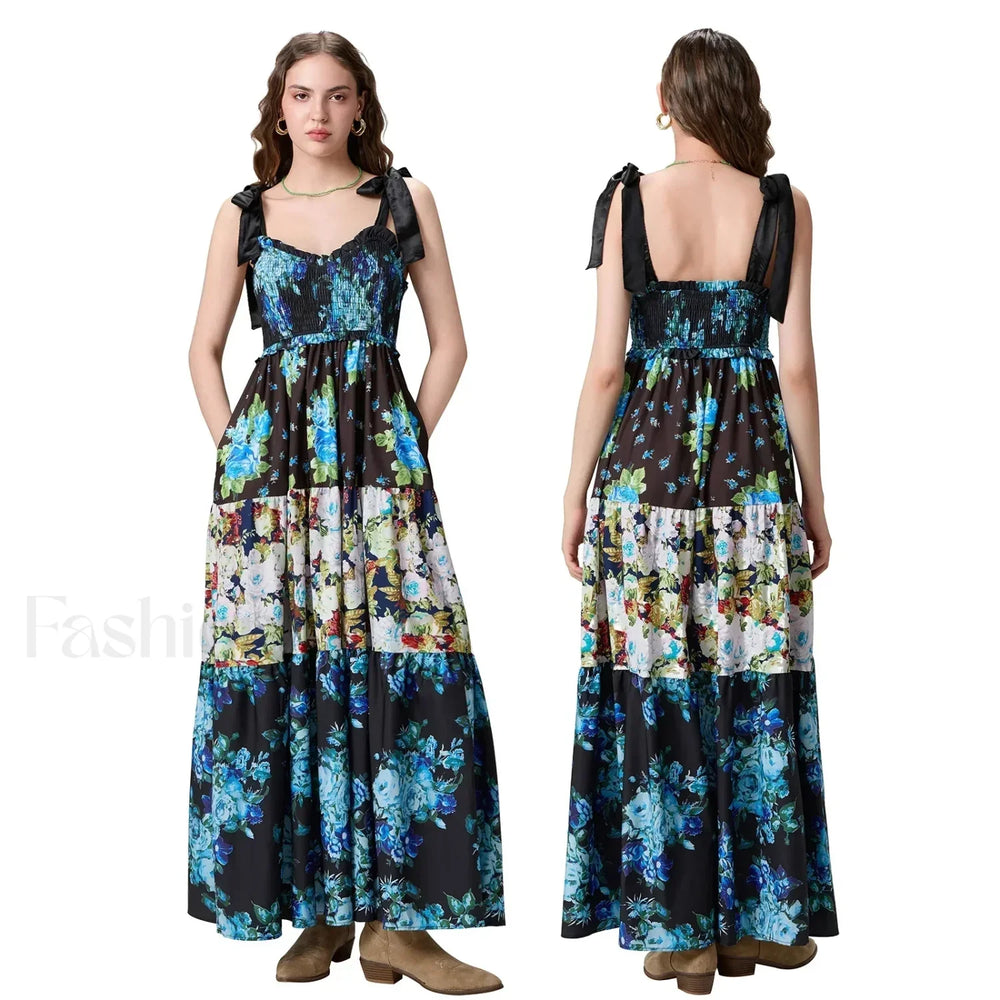 Ribbon Tie Up Swing Floral Dress color 7 / S