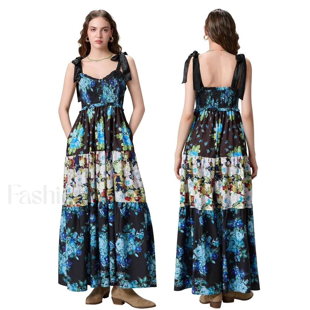 Ribbon Tie Up Swing Floral Dress color 7 / S
