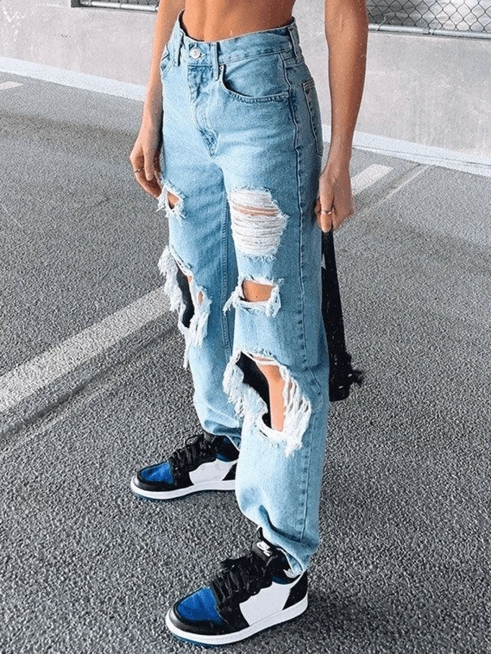 Ripped Boyfriend Jeans Blue / S Jeans