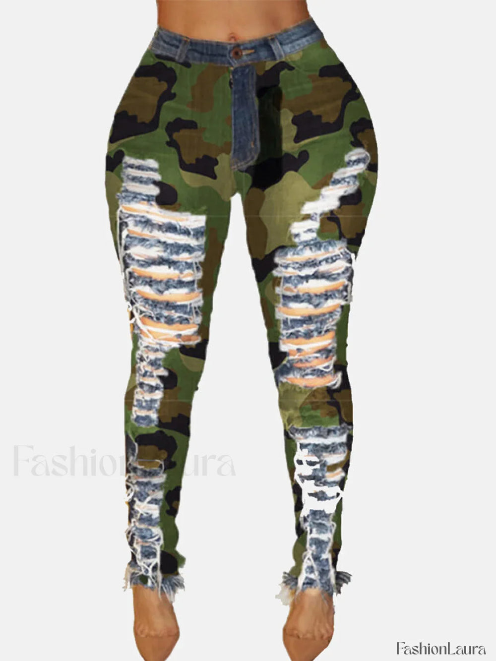 Ripped Camouflage Printed Jeans Jeans
