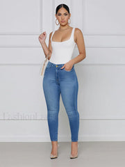 Ripped High Waist Skinny Jeans Medium Blue / XL Jeans