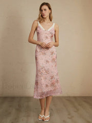 Romantic Floral Graceful Print Midi Dress Multicolor / S Dresses