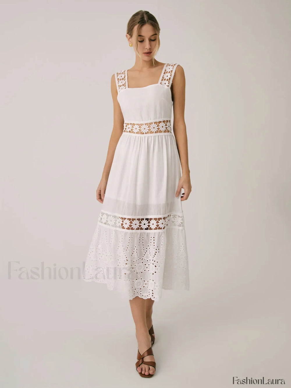 Romantic Lace Graceful Patchwork Midi Dress Dresses