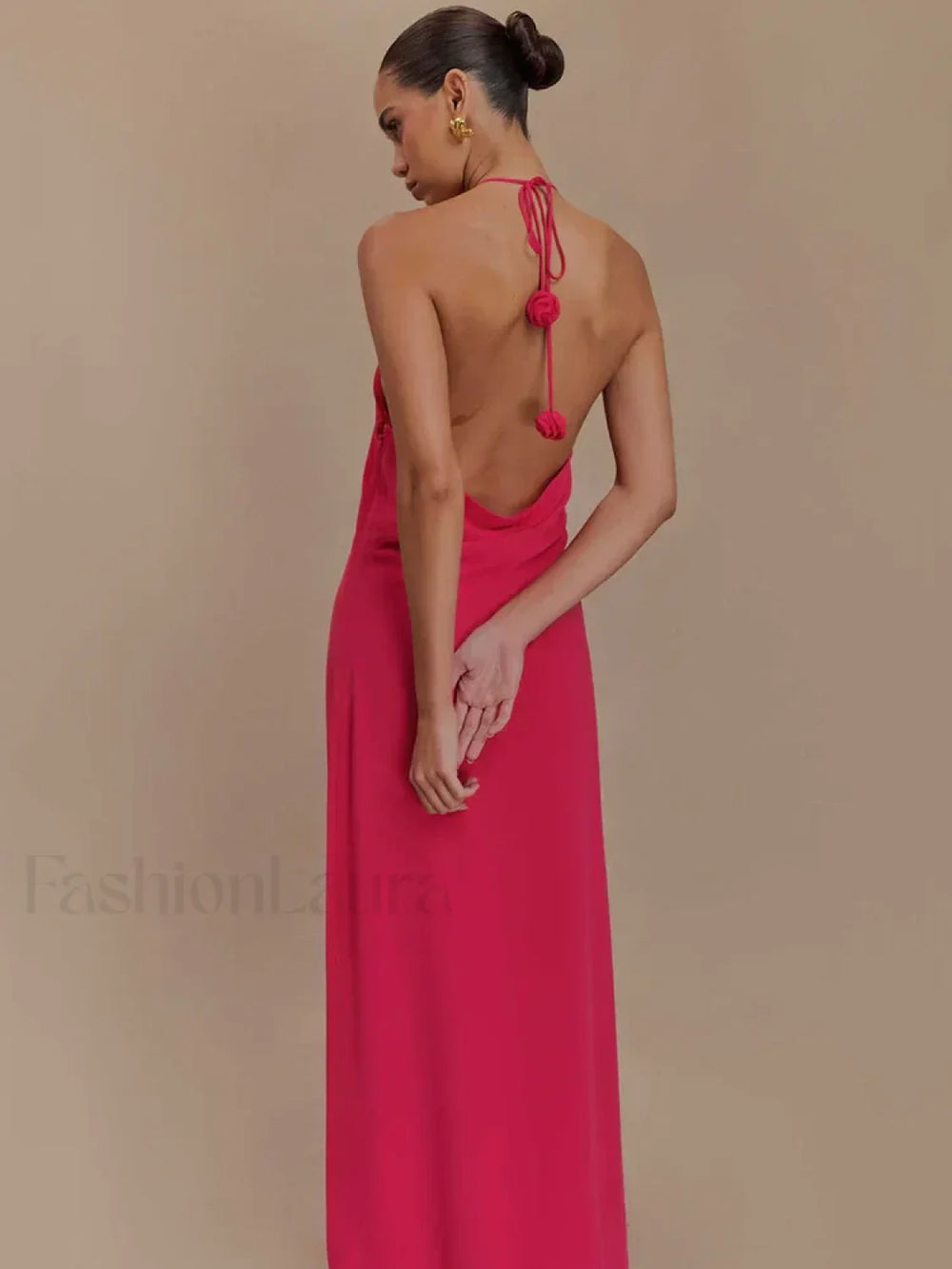 Rose Lace up Off Shoulder Maxi Dress