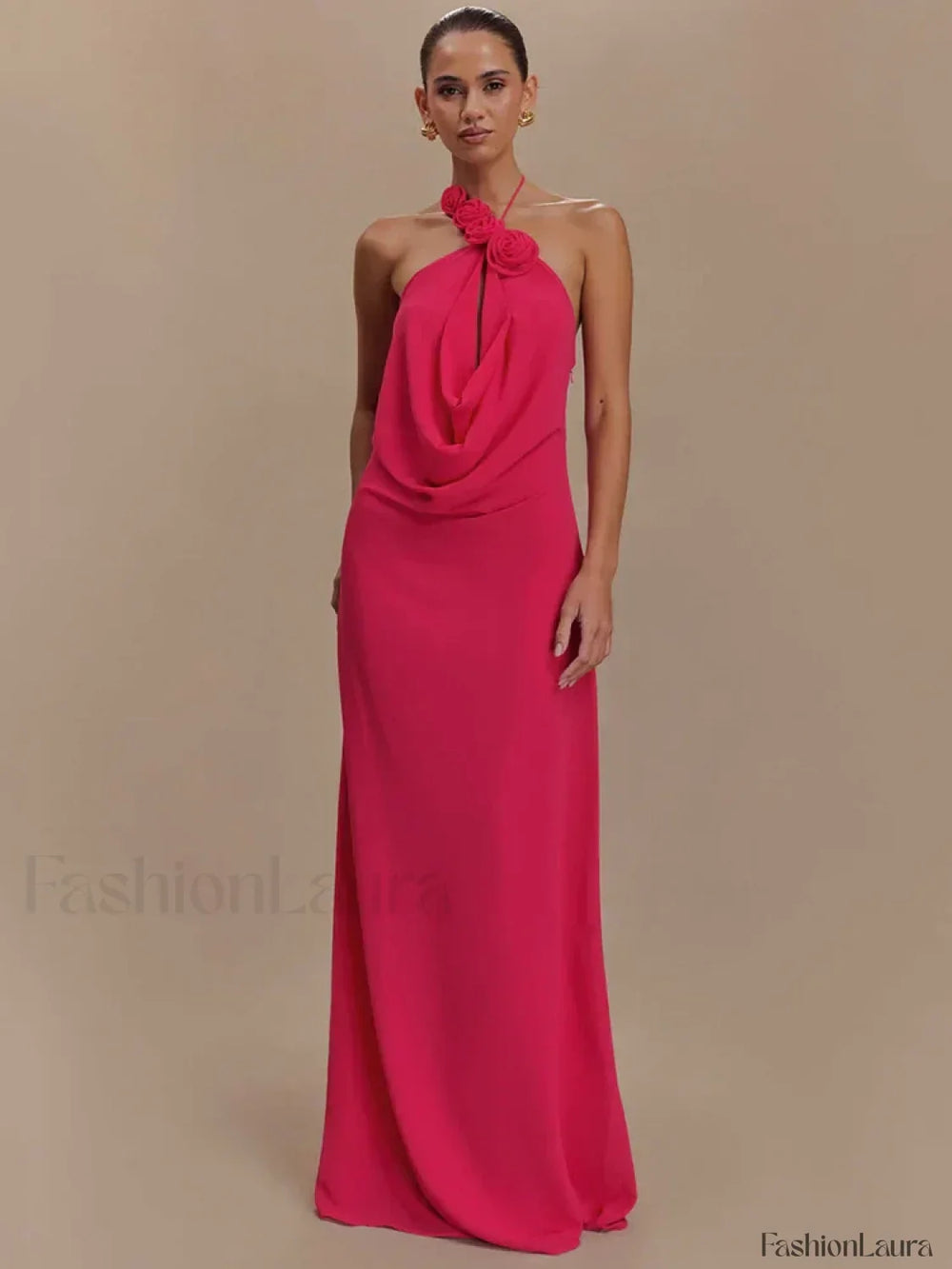 Rose Lace up Off Shoulder Maxi Dress