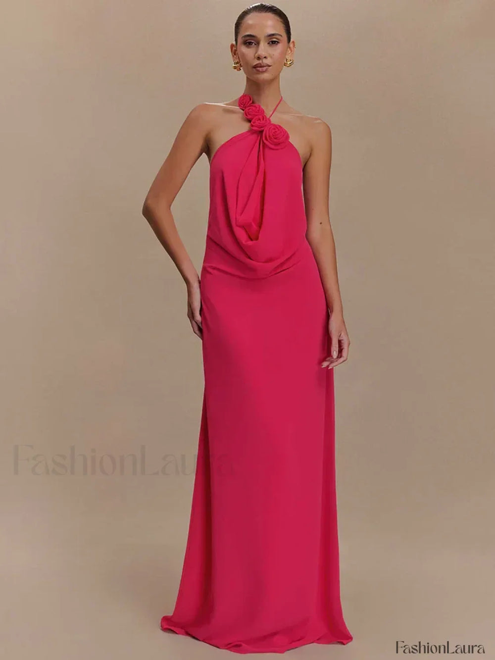 Rose Lace up Off Shoulder Maxi Dress Rose Red / S