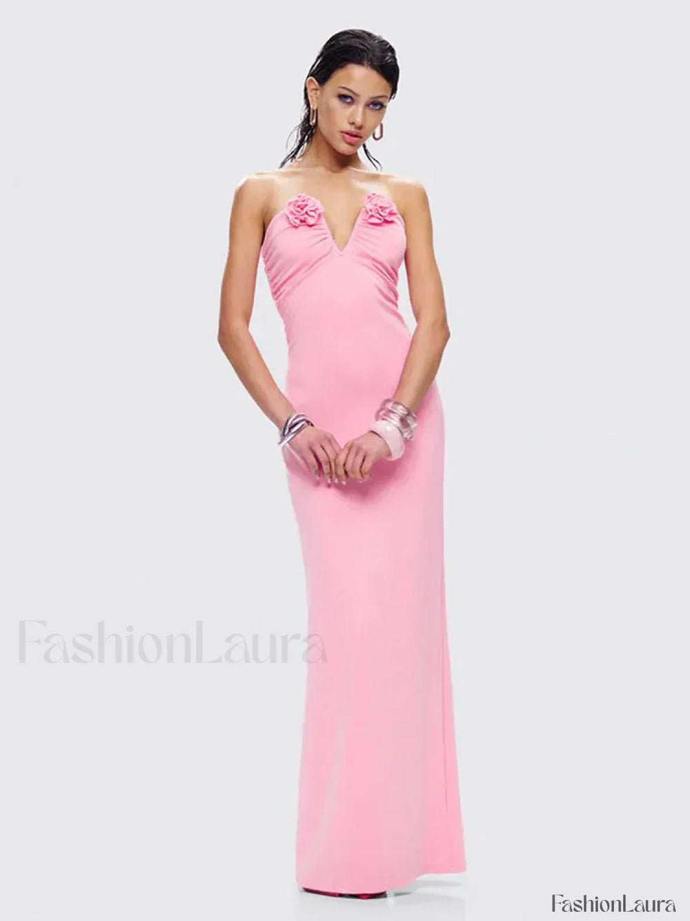 Rose Pink Strapless Maxi Dress