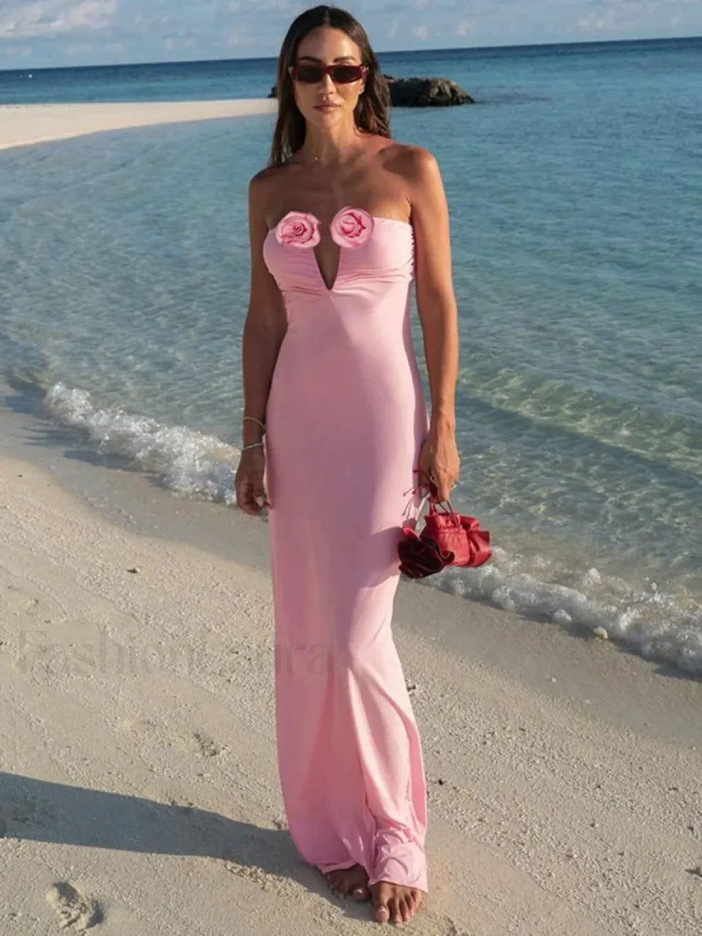 Rose Pink Strapless Maxi Dress Pink / S