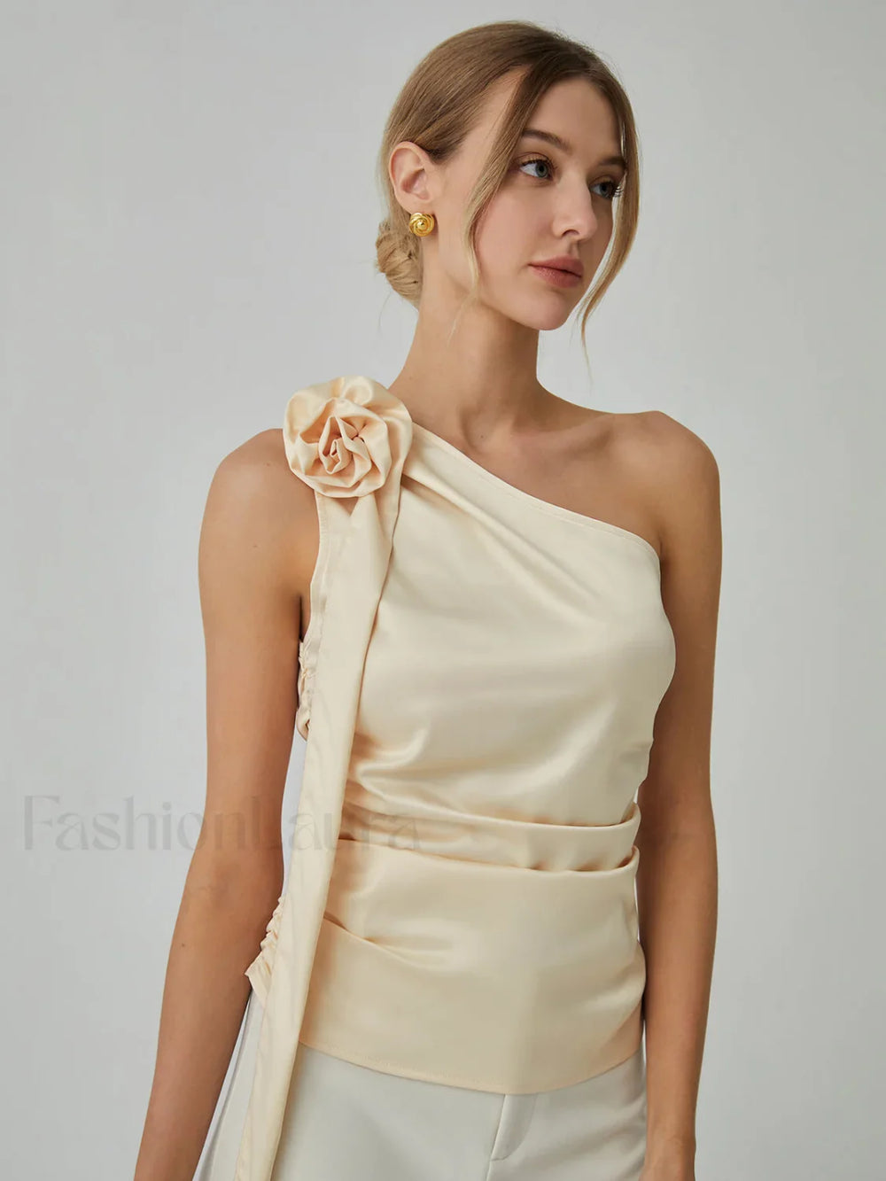 Rosette One Shoulder Trendy Off Tank Top Tank Tops & Camis