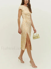 Round Cap Sleeve Floral Dress