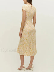 Round Cap Sleeve Floral Dress