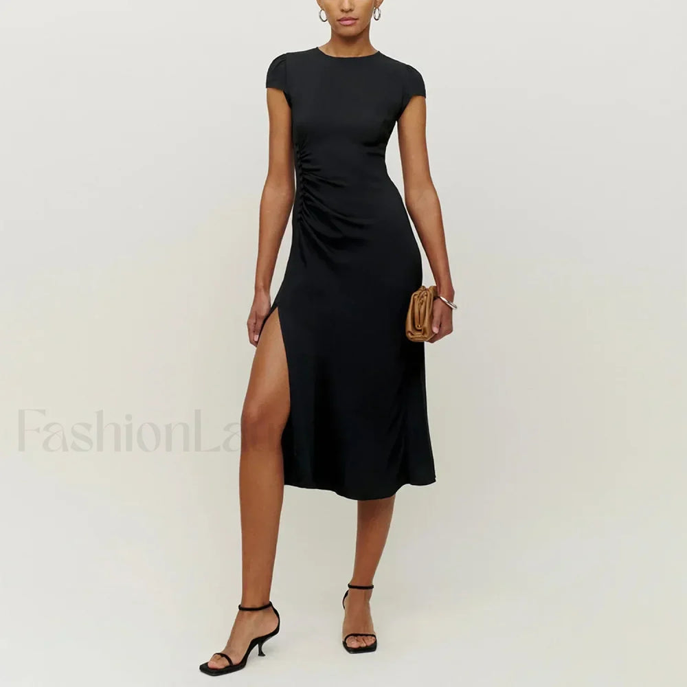 Round Cap Sleeve Floral Dress black / S