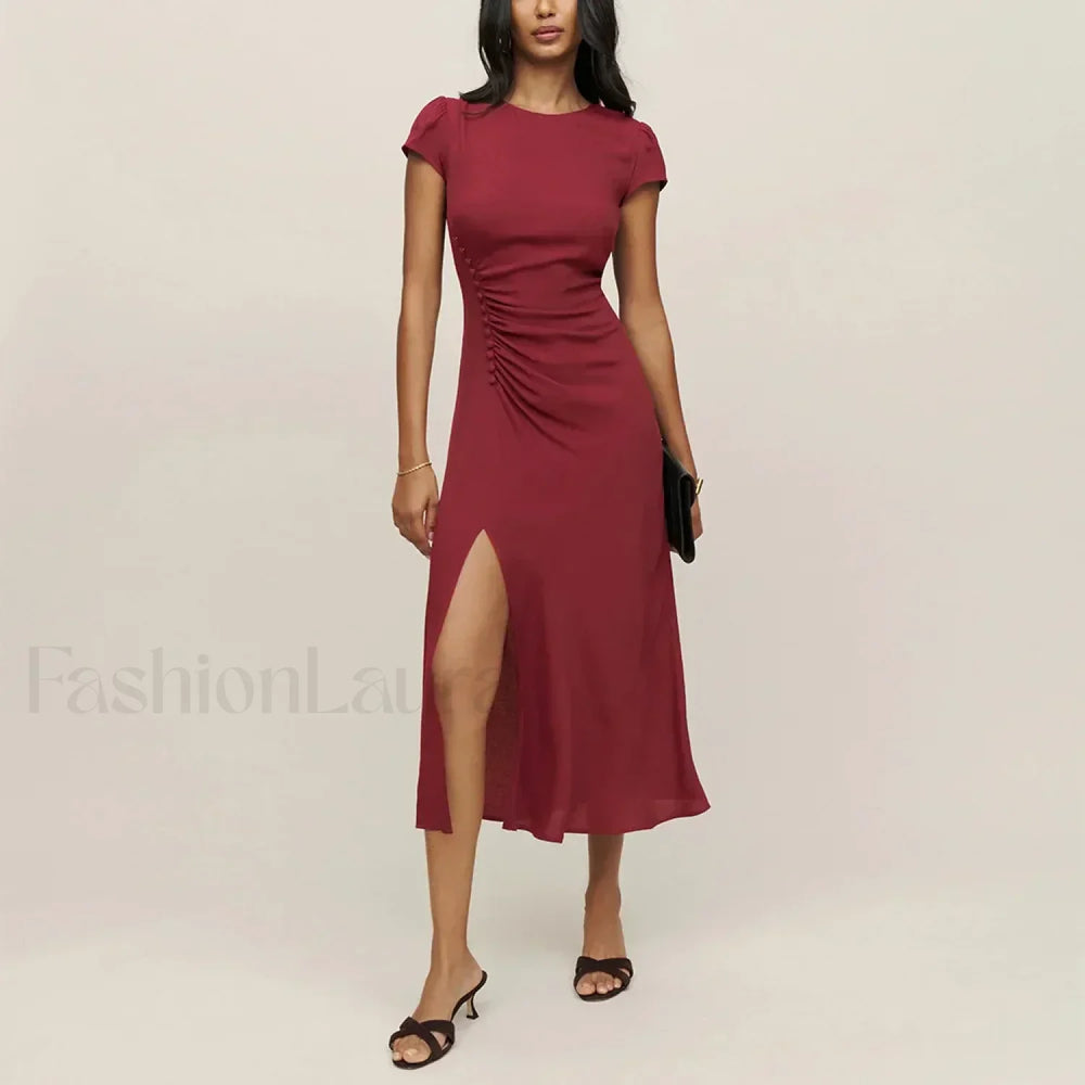 Round Cap Sleeve Floral Dress red / S