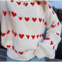 Round Neck Long Sleeved Heart shaped Women Autumn Winter Knitwear Soft Warm Sweater Sweaters L