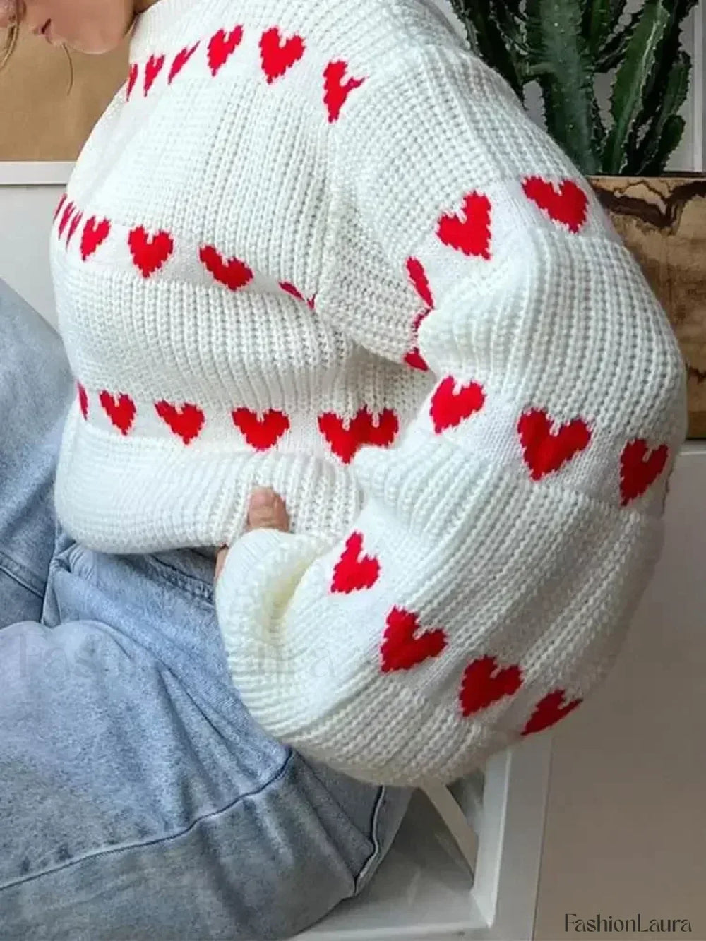 Round Neck Long Sleeved Heart shaped Women Autumn Winter Knitwear Soft Warm Sweater Sweaters L