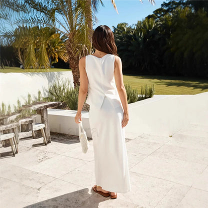 Round Neck Solid Color Fashion Suit Maxi Dress