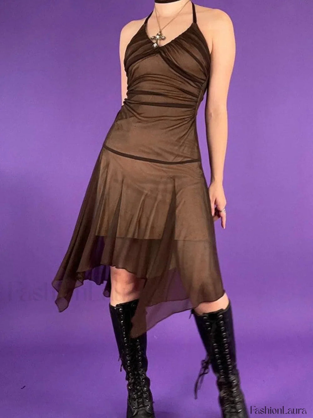 Ruched Asymmetric Halter Mini Dress Mini Dresses