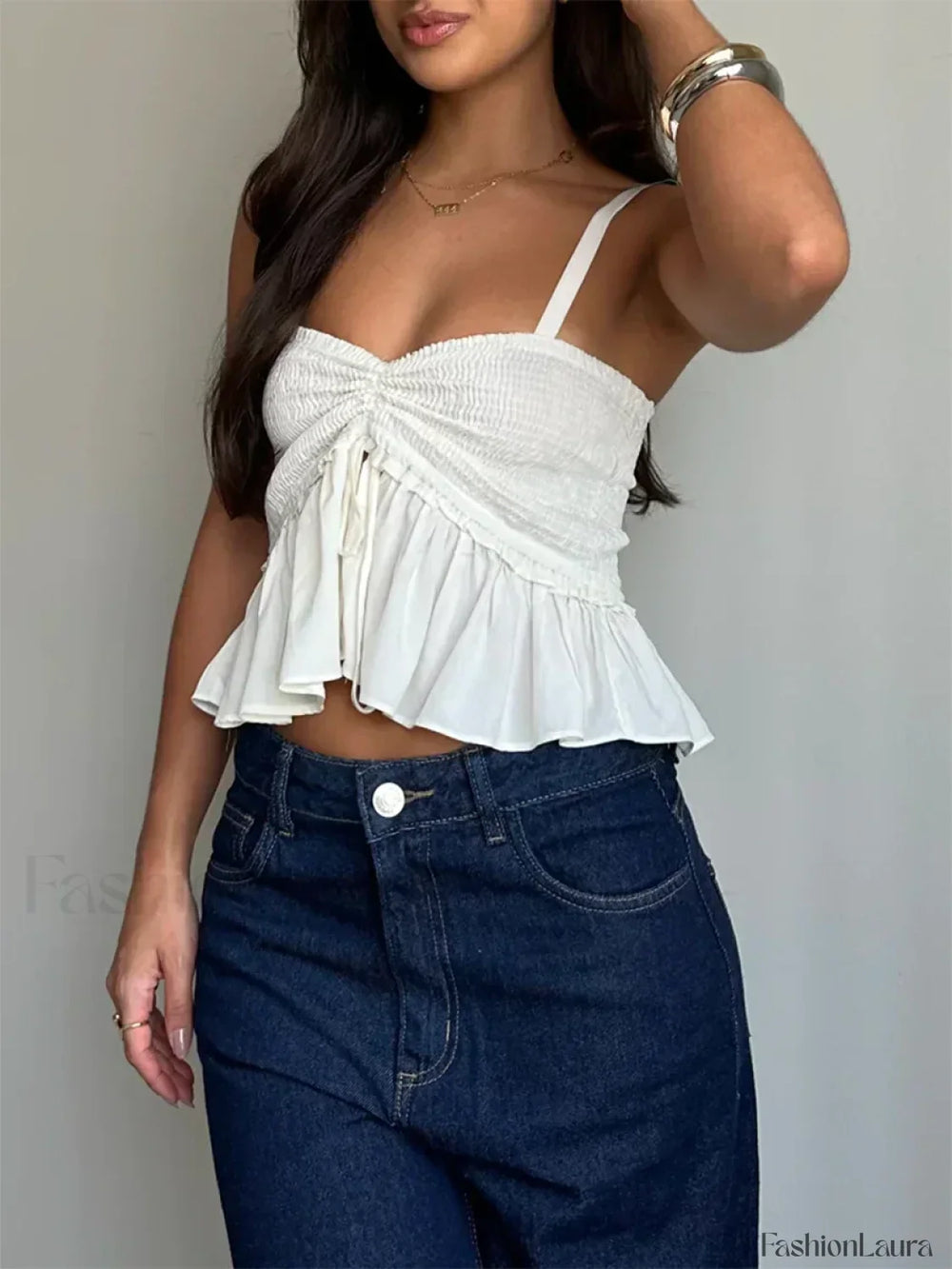 Ruched Babydoll Sweetheart Crop Top