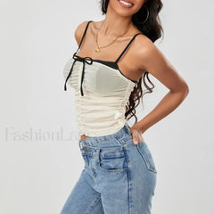Ruched Contrast Tie Up Crop Top
